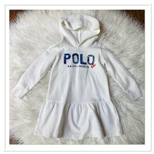 NWT Polo By Ralph Lauren Logo Fleece Hoodie Dress White Blue Size 3T